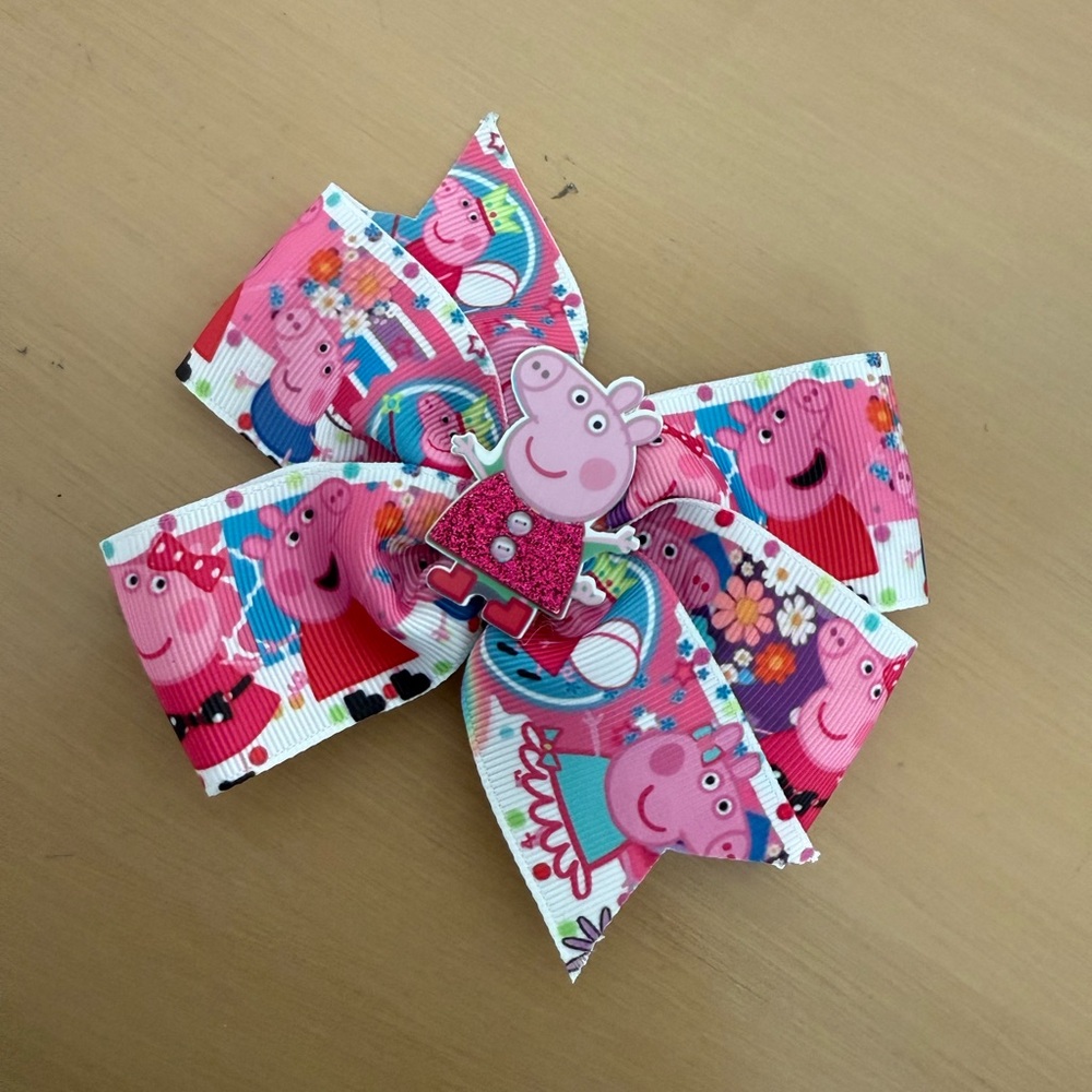 Girls Hair Bow Cartoon Pig&Friends Pin‎ Ribbon Ponytail Clip
